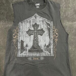 Black and white sleeveless graphic tee with cross design #goth #grunge